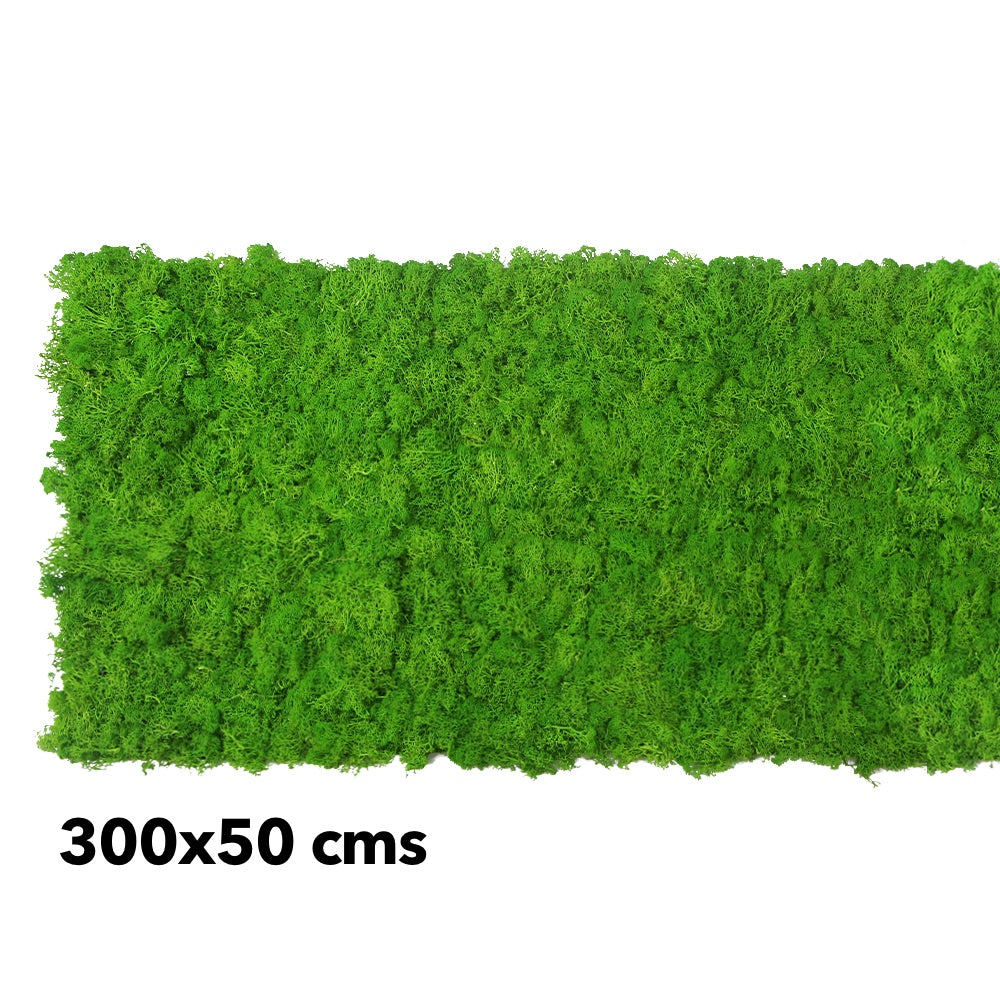 Grass green preserved moss panel sheet with dense, textured surface