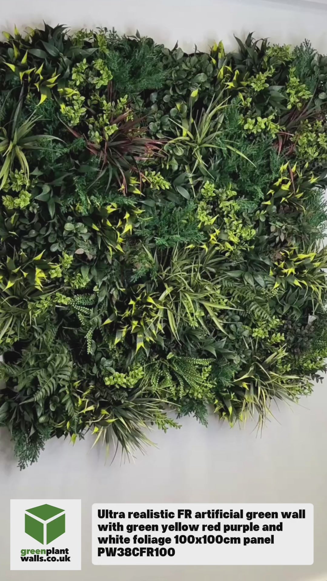 Ultra realistic FR artificial green wall with green yellow red purple and white foliage 100x100cm panel PW38CFR100