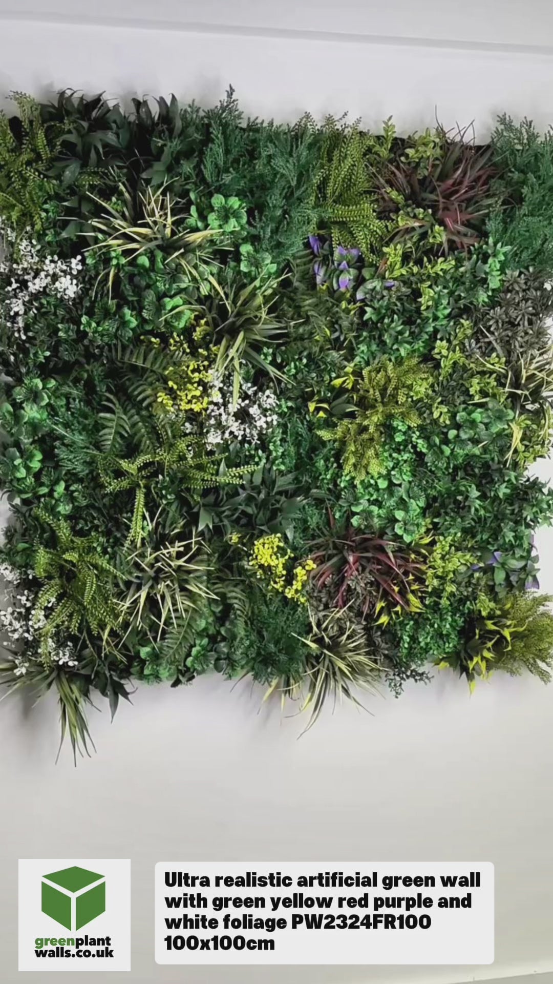 Ultra realistic artificial green wall with green yellow red purple and white foliage 100x100cm panel PW2324FR100