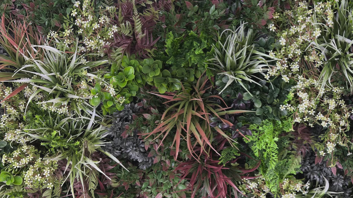 Ultra Realistic 3D combo wall - 3 x 100 x 50CM Artificial 3D plant wall with green purple and white foliage - PW43 combo