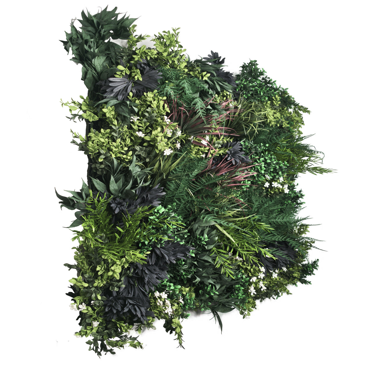 Premium Artificial 3D plant wall FR with green yellow red foliage and white flowers - 80x80cm PW62FR