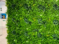 Artificial green wall panels ferns grasses palm heads & various bushes in green yellow and white - 100x100 cm