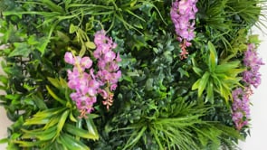 Artificial green wall panel with variegated foliage and purple trailing wisteria 100x100 cm