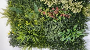 Artificial green wall panel with variegated mixed green yellow red white foliage  100x100 cm
