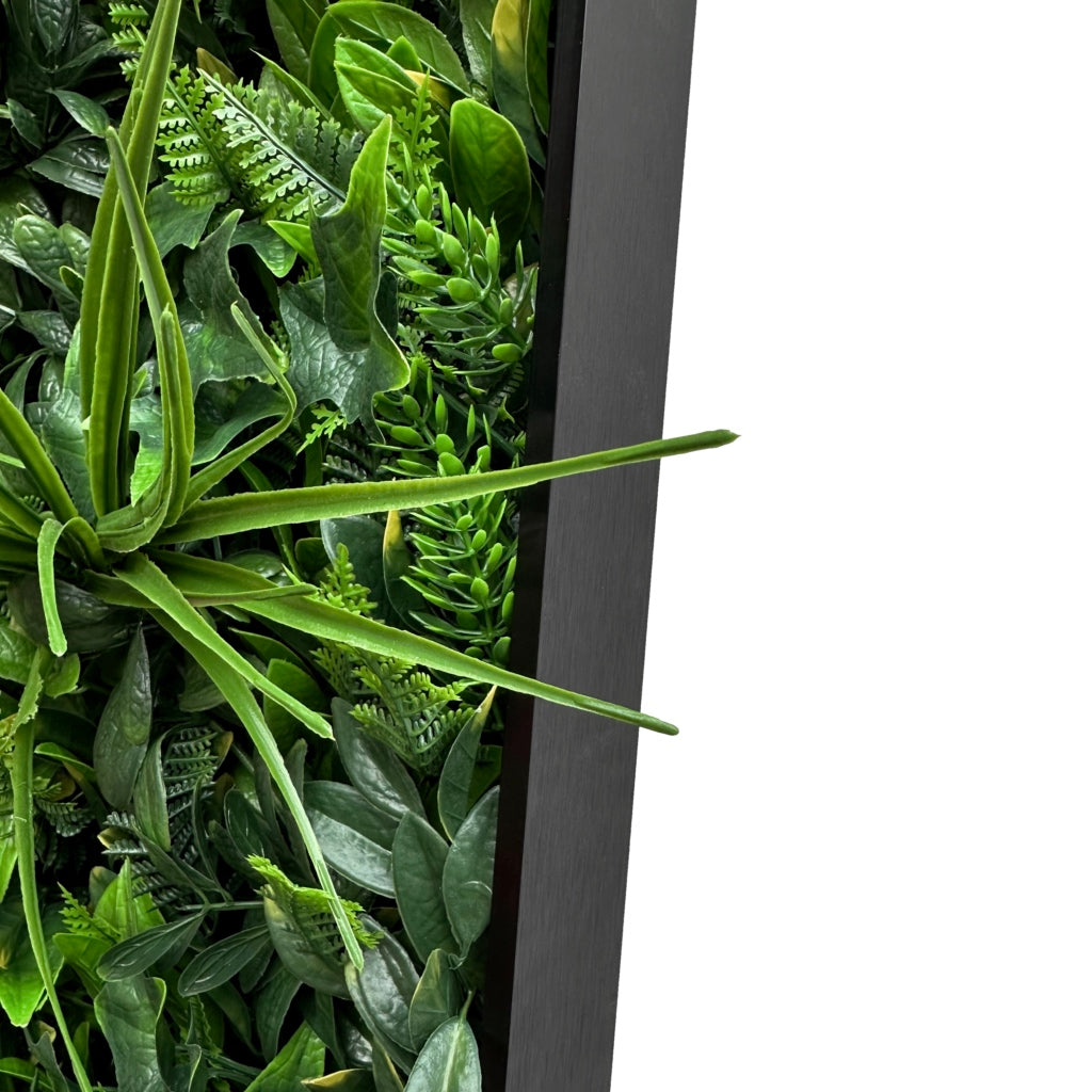 Artificial green foliage wall rectangle art panel black aluminium - 100x50cm Indoor/outdoor