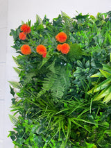 Artificial Tropical green wall with orange Dahlias 100x100 cm
