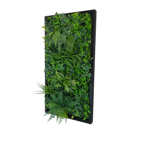 Artificial green foliage wall rectangle art panel black - 100x50cm