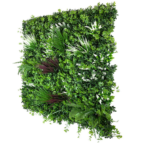 Artificial green wall panel with variegated mixed greens red and white foliage  100x100 cm