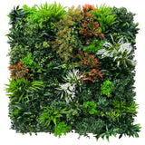 Green wall panel variegated  green foliage  palms heads, green & white tipped  grasses & orange tipped bushes 100x100 cm