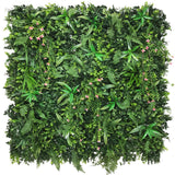 Artificial green wall panel with mixed green foliage & pink trailing flowers  100x100 cm