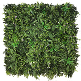 Artificial green wall panel with mixed green foliage & purple trailing flowers  100x100 cm