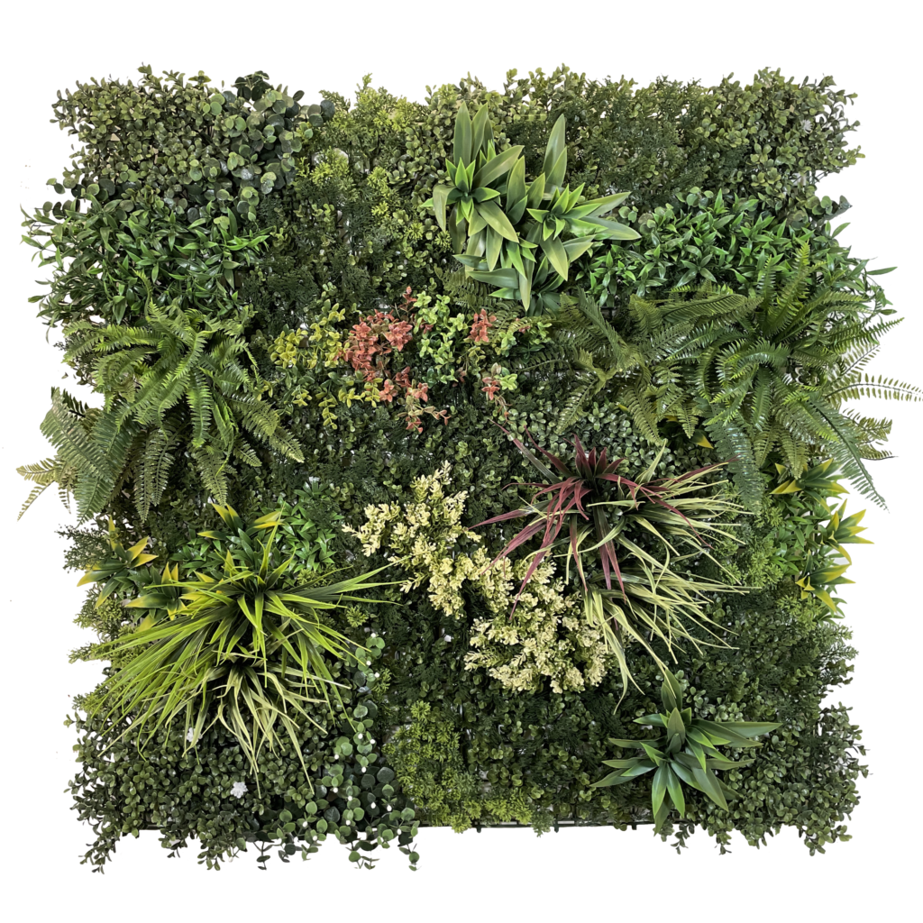 Combo panel B -  Artificial green wall panel with variegated mixed green yellow red orange and white foliage  100x100 cm