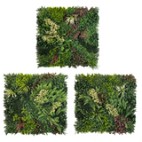 Combo of 3 x Artificial green wall panel with variegated mixed green red and white foliage