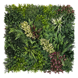 Combo of 3 x Artificial green wall panel with variegated mixed green red and white foliage