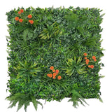 Artificial Tropical green wall with orange Dahlias 100x100 cm