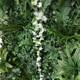 Artificial green wall panel with variegated foliage and white trailing sweet peas 100x100 cm