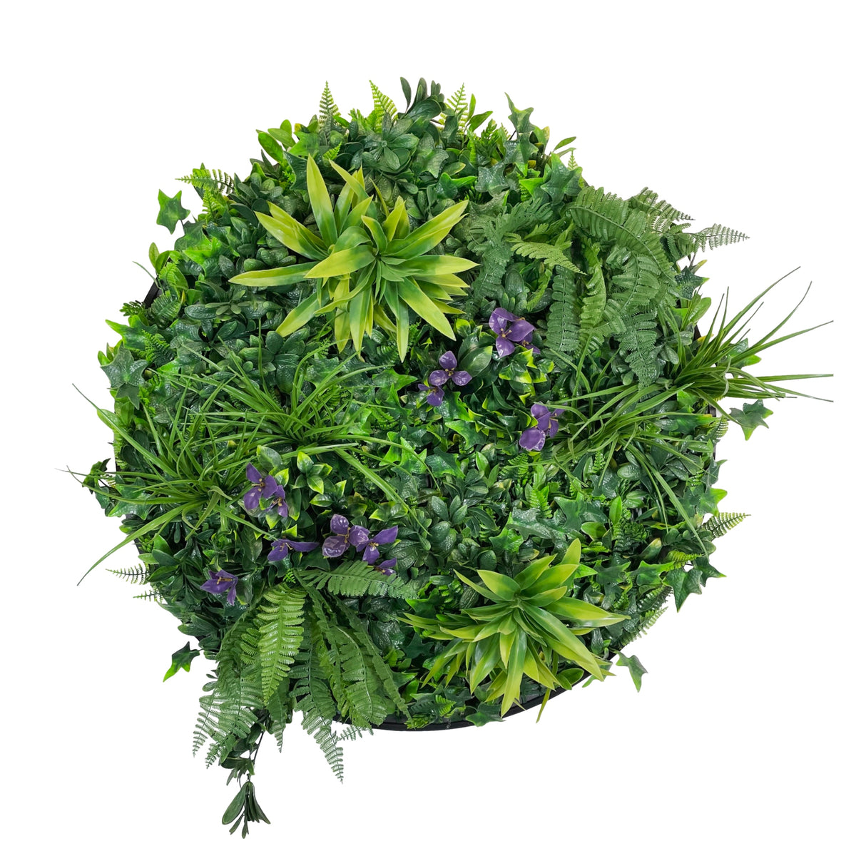 Floral greenery bundle with purple small flowers and broad green leaves