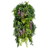 Artificial 3D hanging raft with lush green foliage and trailing purple wisteria 100x50cm ceiling or wall
