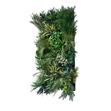 Artificial 3D plant wall with lush dark and light green foliage, yellows and whites 100x50cm