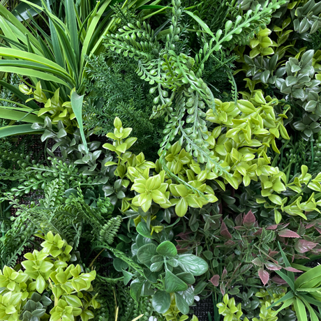 Combo panel A - Artificial 3D plant wall with green with yellow red purple and white foliage 100x50cm