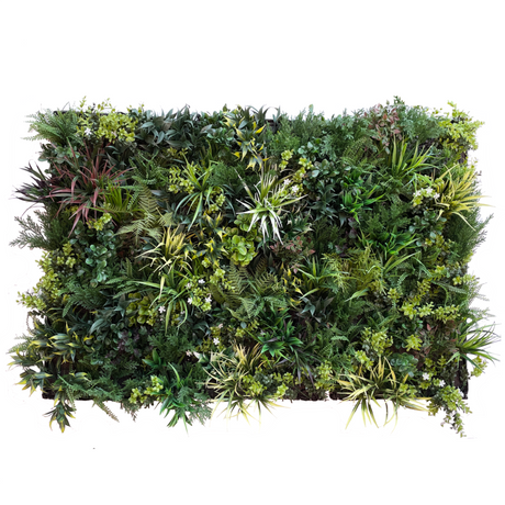 3D combo wall - 3 x Artificial 3D plant wall with green with yellow red purple and white foliage 100x50cm