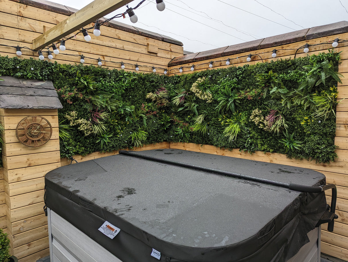 Combo of 3 x Artificial green wall panel with variegated mixed green yellow red orange and white foliage