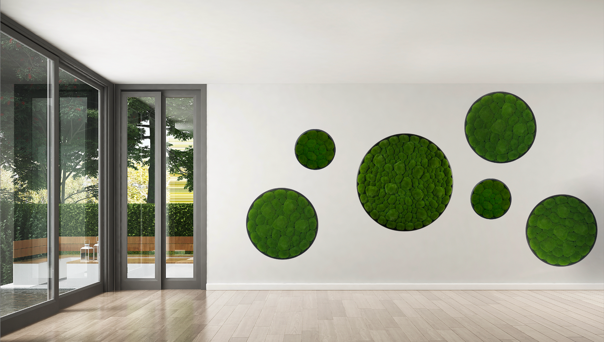 Artificial bun moss wall circular art panel aluminium Black - 50cm