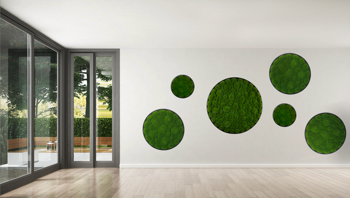 Artificial bun moss wall circular art panel aluminium Black - 80cm