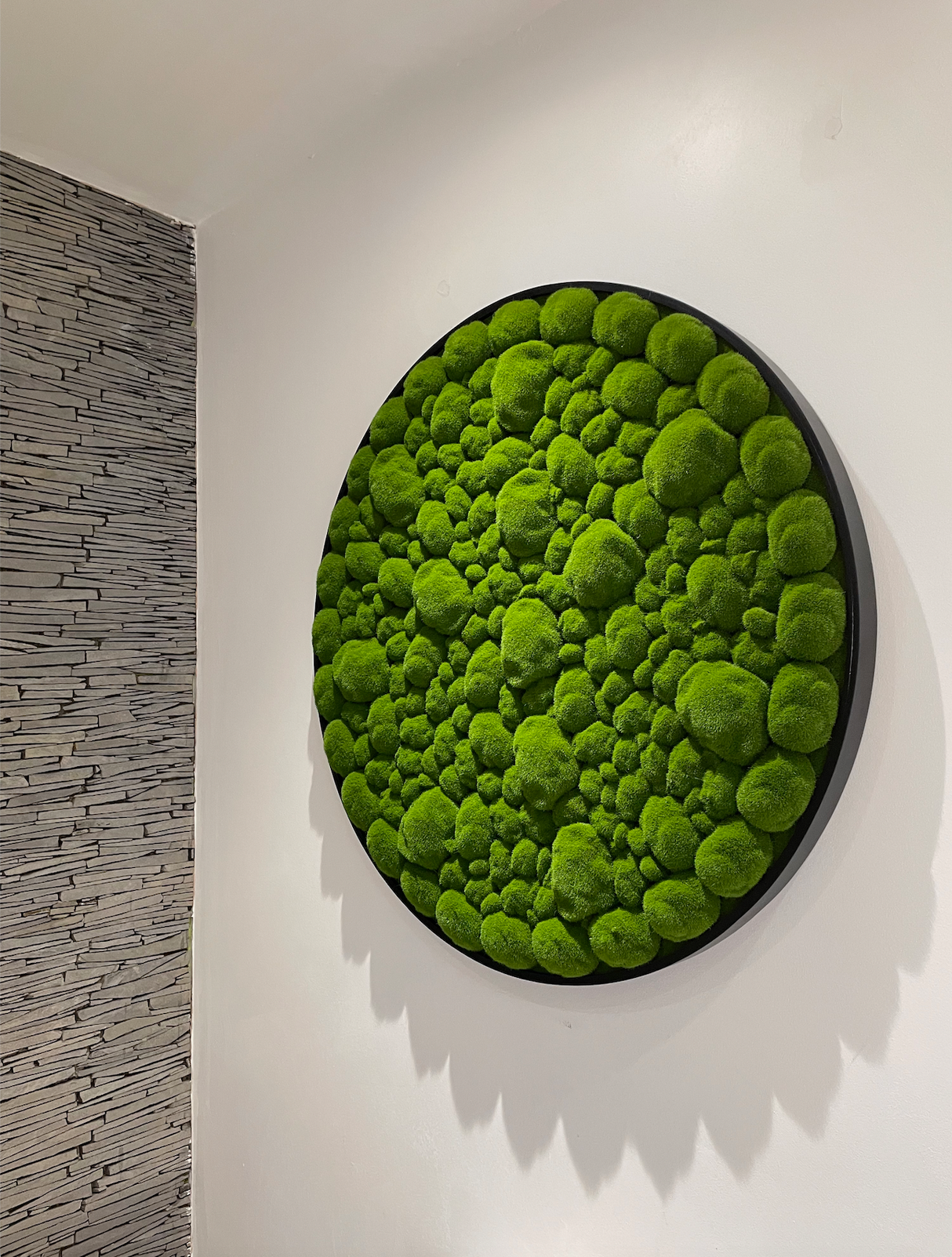 Artificial bun moss wall circular art panel MDF Black - 80cm