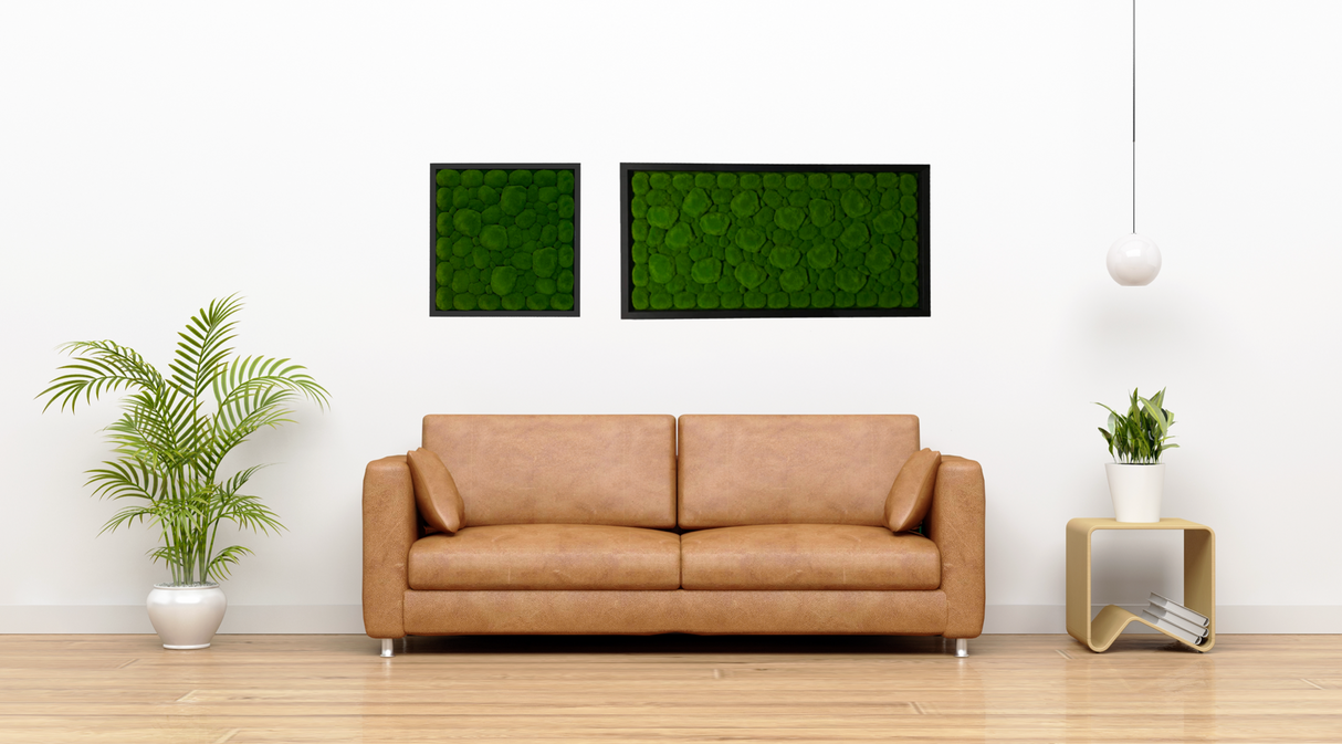 Artificial bun moss wall rectangle art panel black aluminium - 100x50cm