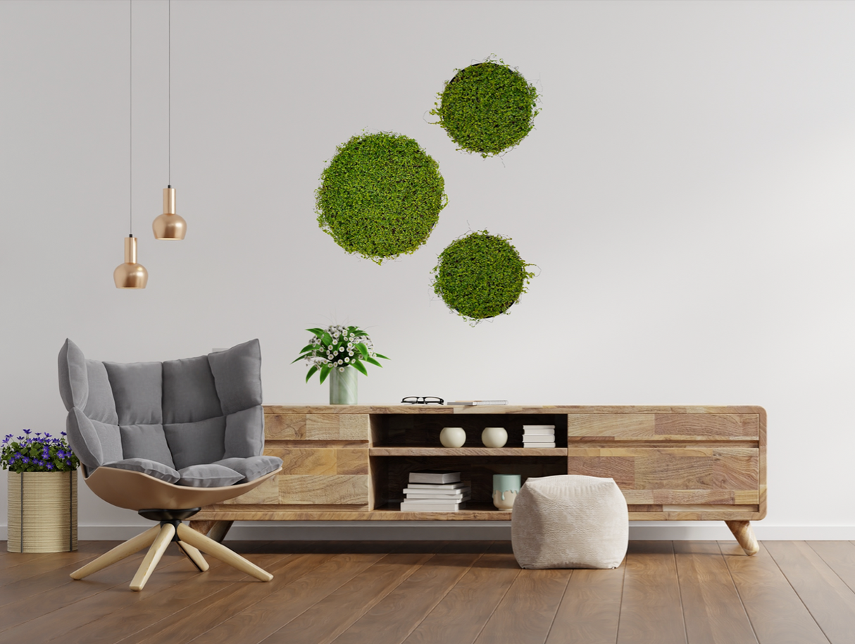 Artificial twig moss wall circular art panel MDF Black - 50cm