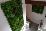 Artificial green wall panel with mixed green orange red and white foliage, white and yellow flowers 100x100 cm