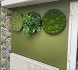 Artificial green foliage wall circular art panel MDF 50 cm black
