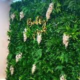 Artificial green wall panel with variegated foliage and pink trailing wisteria 100x100 cm