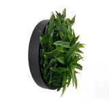 Artificial green foliage wall circular art panel MDF 30 cm black