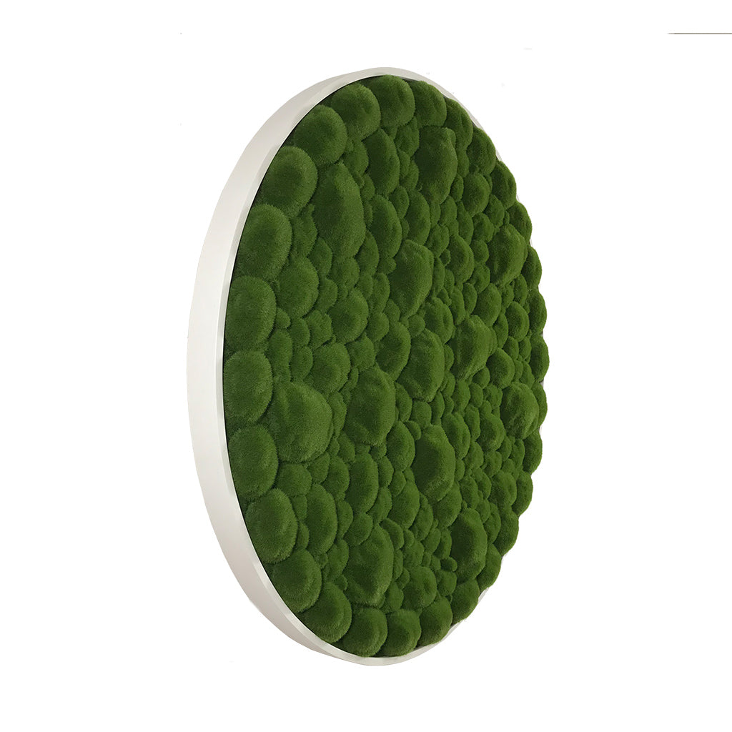 Artificial bun moss wall circular art panel MDF White - 80cm