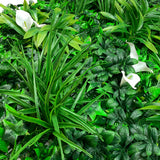 Artificial green wall panel with variegated foliage and calla lillies 100x100 cm - www.greenplantwalls.co.uk