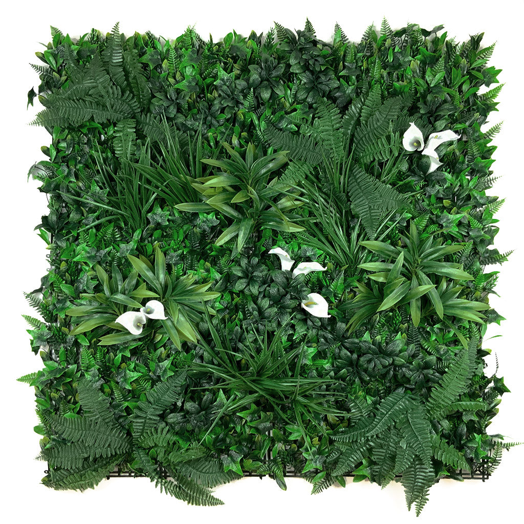 Artificial green wall panel with variegated foliage and calla lillies 100x100 cm