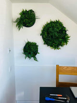 Artificial green foliage wall circular art panel MDF 80 cm black