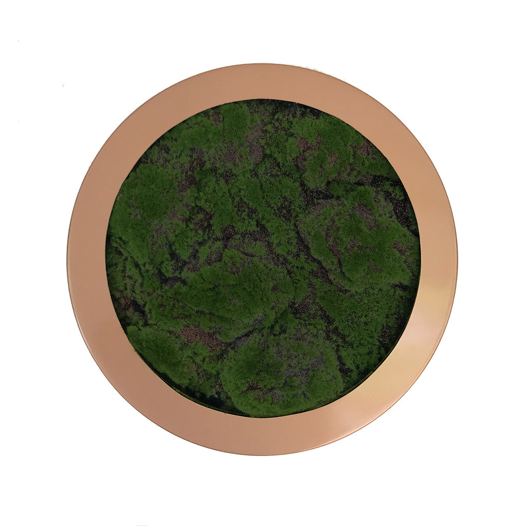 Artificial lumpy moss circular art panel GRP bronze finish