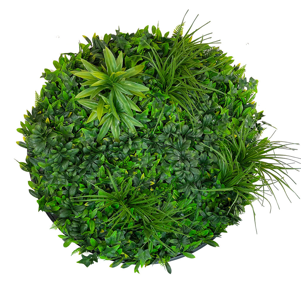 Artificial green foliage wall circular art panel MDF 80 cm black