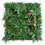 Artificial green wall mixed plant panel with ferns and grasses & red anthuriums 100x100 cm