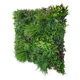 Artificial green wall panel with variegated mixed greens, red , white and yellow flowers  100x100 cm