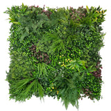 Artificial green wall panel with variegated mixed greens, red , white and yellow flowers  100x100 cm