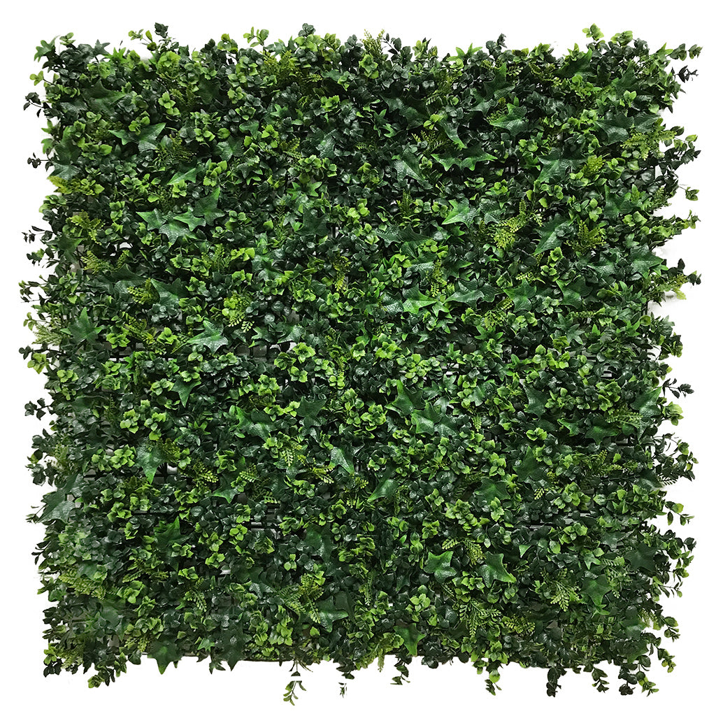 Artificial green wall mixed plant panel with ivy, privets and ferns 100x100 cm