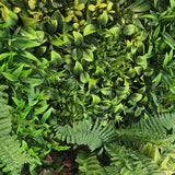 Artificial green wall panel with mixed green & yellow foliage & purple-red leaves 100x100 cm