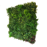 Artificial green wall panel with mixed green & yellow foliage & purple-red leaves 100x100 cm