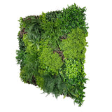 Artificial green wall panel with variegated mixed greens, palms, grasses, reds, white and yellow flowers  100x100 cm