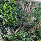 Artificial 3d plant wall with greens and red foliage and white flowers  - 100x100cm
