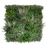 Artificial 3d plant wall with greens and red foliage and white flowers  - 100x100cm